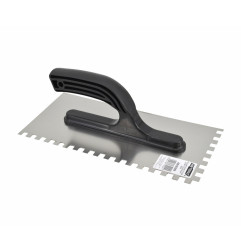 STAINLESS STEEL PLASTERING TROWEL 270mm/ 12mm NOTCHED/ PVC OPEN HANDLE