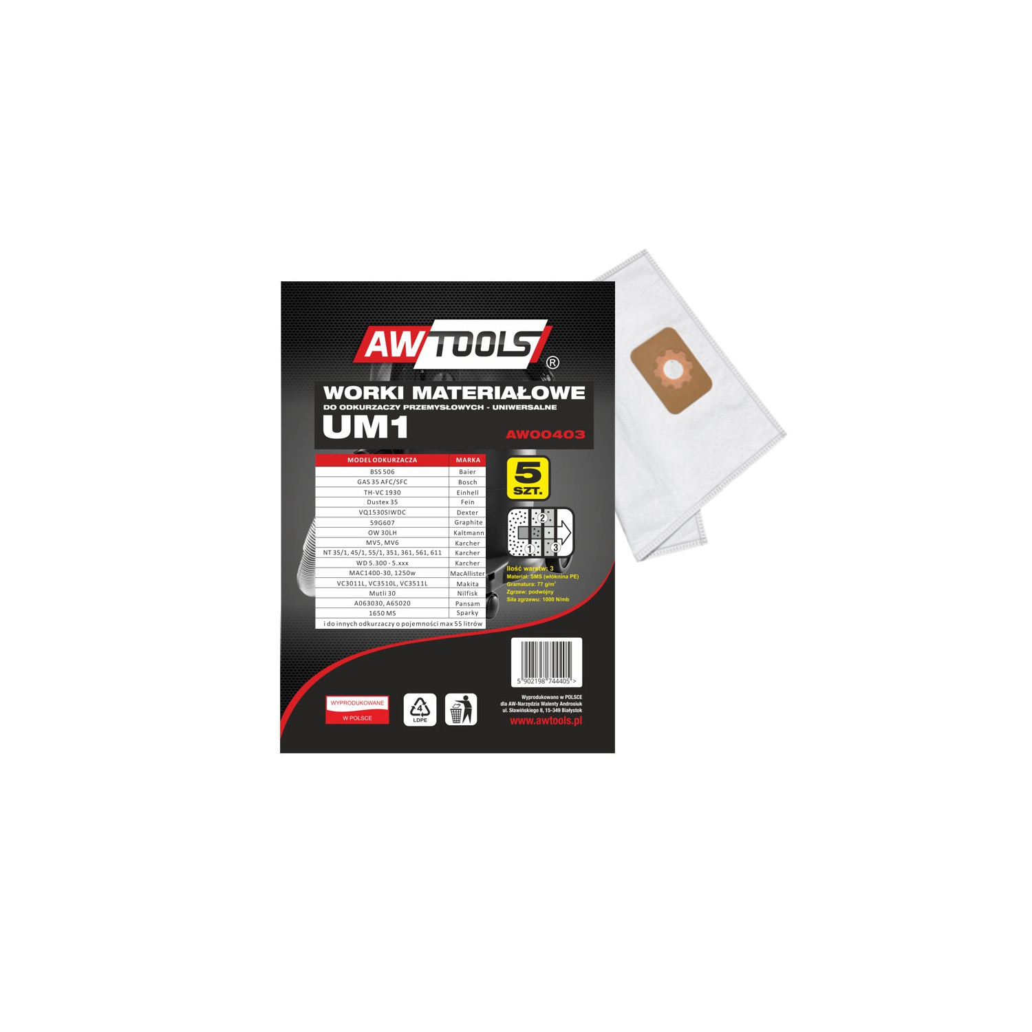 VACUUM DUST BAG SET 5pcs UM1