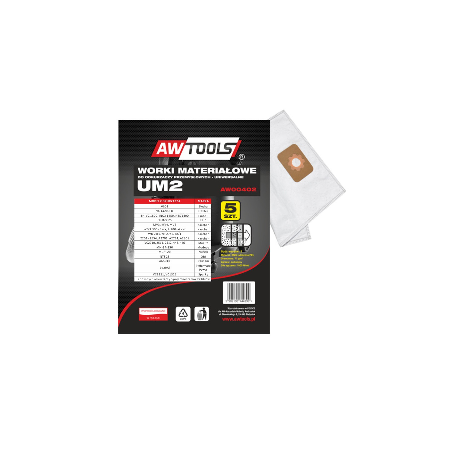 VACUUM DUST BAG SET 5pcs UM2