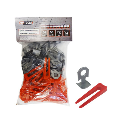 SYSTEM POZIOMOWANIA PŁYTEK STANDARD 1,5mm - 7-15mm - KLIPS 50szt. + KLIN 50szt.