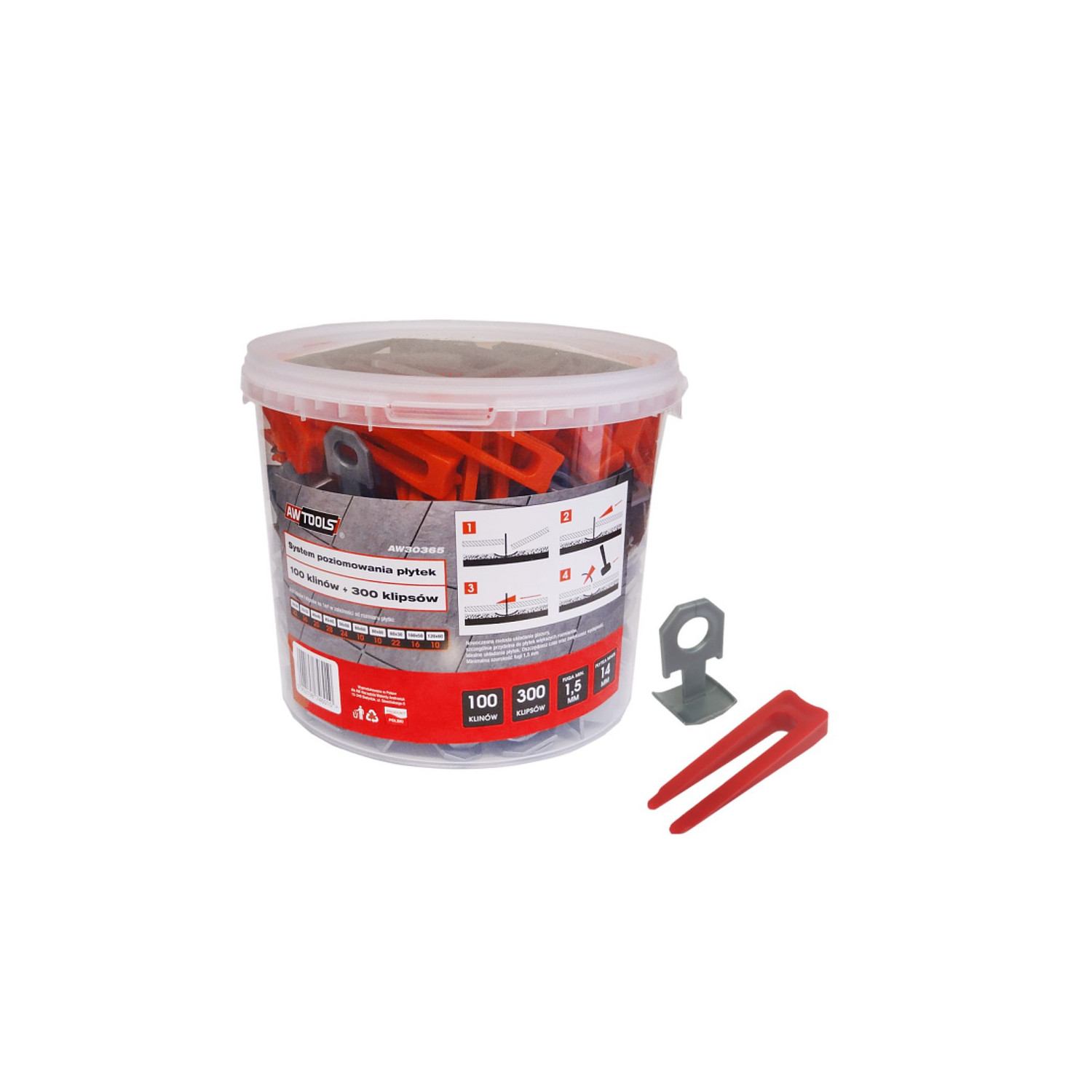 TILE LEVELING SYSTEM CLIPS & WEDGES STANDARD 1.5mmm (7-15mm) 300+100pcs