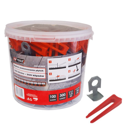 SYSTEM POZIOMOWANIA PŁYTEK STANDARD 1,5mm - 7-15mm - KLIPS 300szt. + KLIN 100szt.