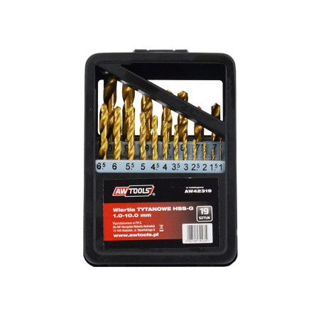 HSS-G TiN METAL TWIST DRILL BIT SET 19pcs /1-10mm/