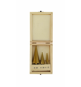 WIERTŁA STOPNIOWE HSS-TIN KOMPLET 3 SZTUKOWY / 4-12mm / 4-20mm / 4-32mm