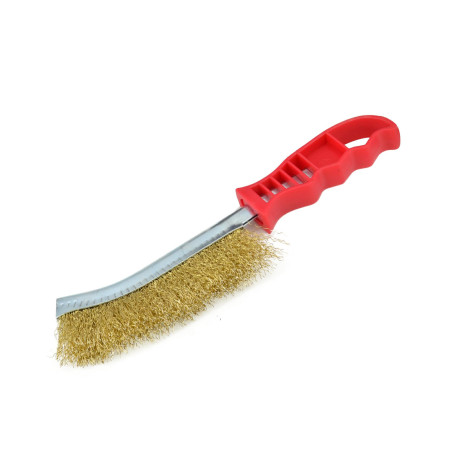 SZCZOTKA DRUCIANA MOSIĘŻNA Z PLASTIKOWĄ RĄCZKĄ