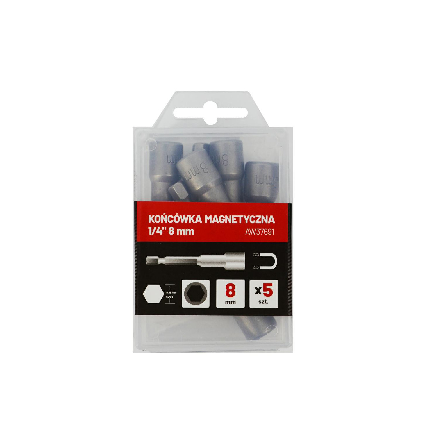 AWTOOLS UCHWYT 1/4" MAGNETYCZNY Z NASADKĄ 8mm/ 5szt.
