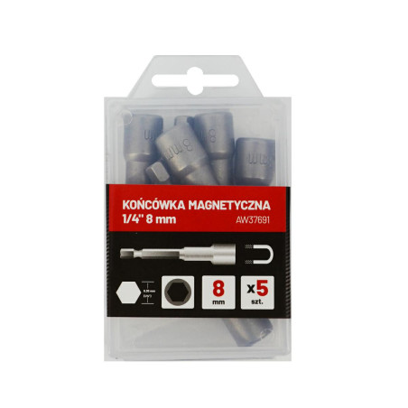 AWTOOLS UCHWYT 1/4" MAGNETYCZNY Z NASADKĄ 8mm/ 5szt.