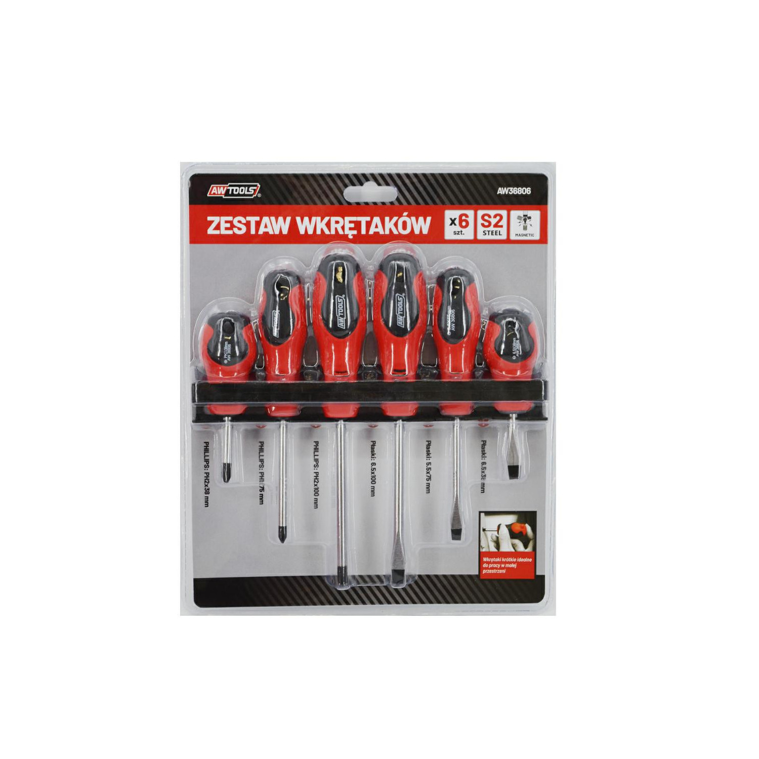 SCREWDRIVER SET 3xSL+3xPH 6pcs w/ RACK