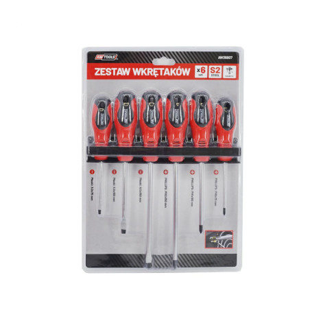 SCREWDRIVER SET 3xSL+3xPH 6pcs w/ WALL-MOUNT RACK