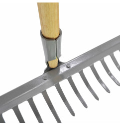 18-TINE STEEL GARDEN RAKE WITH WOODEN SHAFT