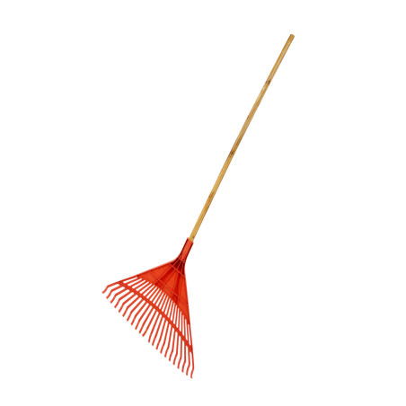 24-TINE PVC GARDEN LEAF RAKE WITH WOODEN SHAFT
