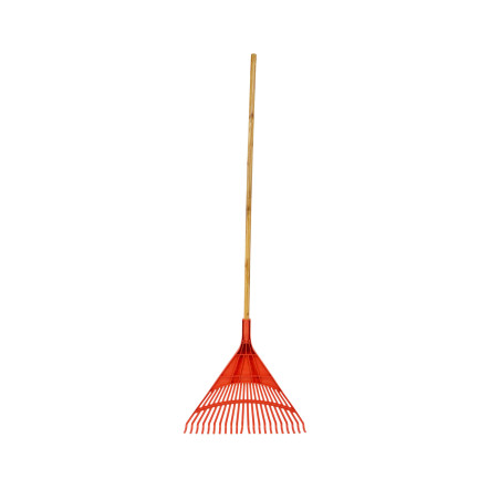 24-TINE PVC GARDEN LEAF RAKE WITH WOODEN SHAFT