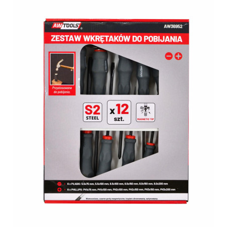 STRIKING CAP GO-THROUGH SCREWDRIVER SET 12pcs 6xSL+6xPH