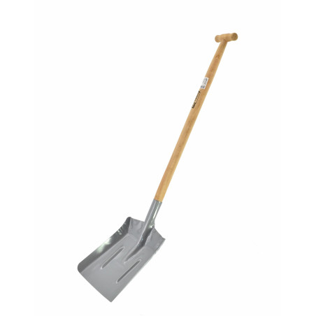 STEEL COAL SHOVEL WITH WOODEN SHAFT & T-GRIP 26x35cm