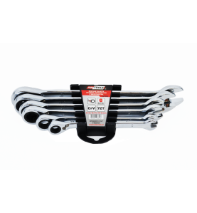 KLUCZE PŁASKO-OCZKOWE Z GRZECHOTKĄ KOMPLET 6 szt. 8-19mm Z PRZEŁĄCZNIKIEM