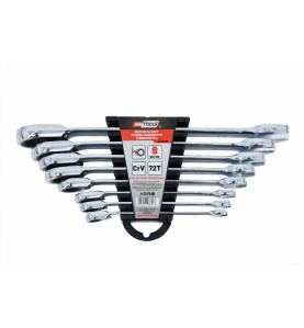 KLUCZE PŁASKO-OCZKOWE Z GRZECHOTKĄ KOMPLET 8 szt. 8-22mmZ PRZEŁĄCZNIKIEM