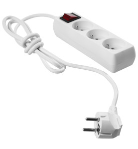 PRZEDŁUŻACZ DOMOWY BIAŁY 3 GNIAZDA 1,5m Z UZIEMIENIEM, WYŁĄCZNIK