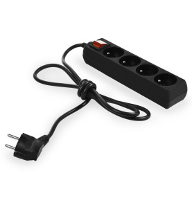 PRZEDŁUŻACZ DOMOWY CZARNY 4 GNIAZDA 1,5m Z UZIEMIENIEM, WYŁĄCZNIK