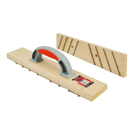 WOODEN BLOCK PLASTERING SCRAPER 400mm/ STAINLESS STEEL NOTCHED BLADE & 2C HANDLE