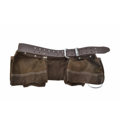 SUEDE LEATHER DOUBLE TOOL BELT w/ 11-POCKETS BLACK LINE
