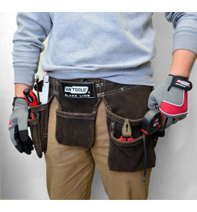 SUEDE LEATHER DOUBLE TOOL BELT w/ 11-POCKETS BLACK LINE