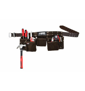 11-POCKET SUEDE LEATHER DOUBLE TOOL BELT BLACK LINE