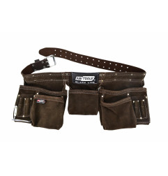 11-POCKET SUEDE LEATHER DOUBLE TOOL BELT BLACK LINE