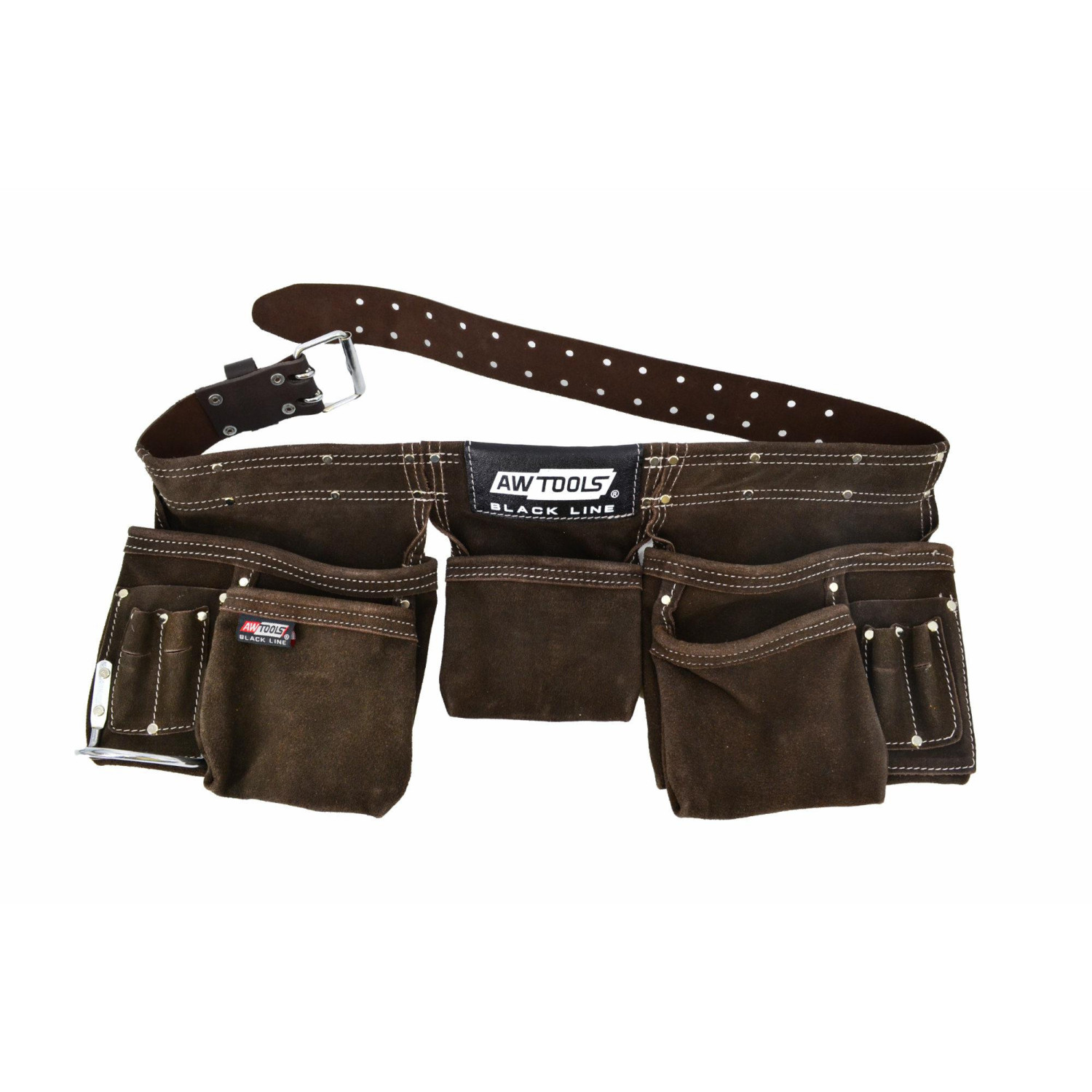 SUEDE LEATHER DOUBLE TOOL BELT w/ 11-POCKETS BLACK LINE