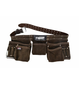 SUEDE LEATHER DOUBLE TOOL BELT w/ 11-POCKETS BLACK LINE
