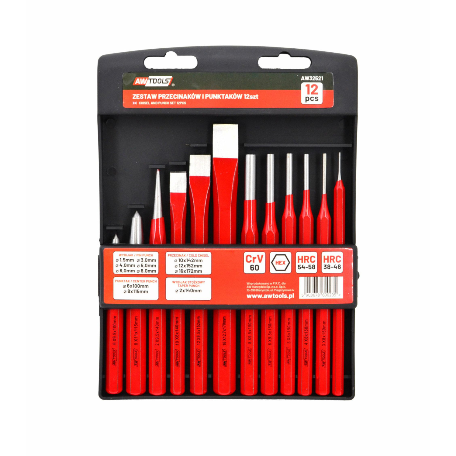 ZESTAW PRZECINAKÓW, PUNKTAKÓW I WYBIJAKÓW 12 CZĘŚCI