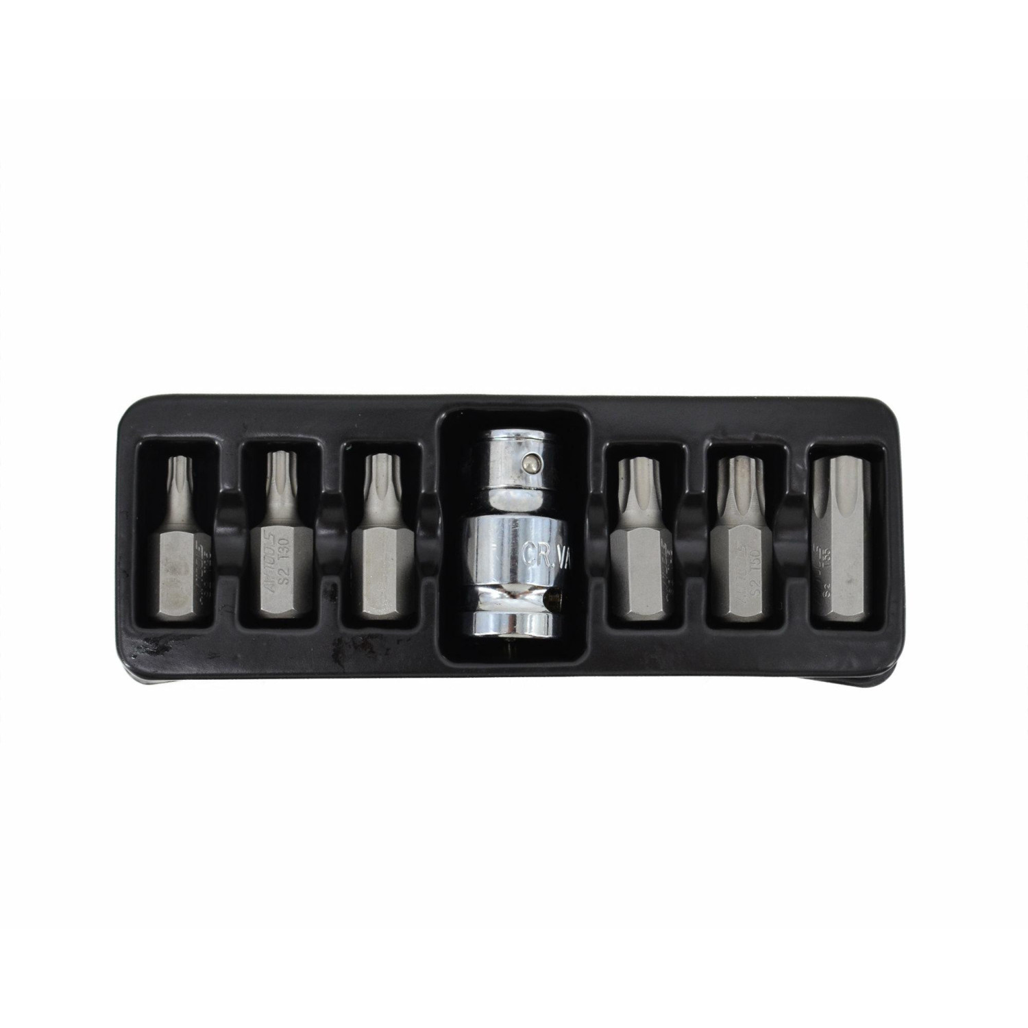 KOŃCÓWKI TORX 7elem. T25 - T55 + ADAPTER, Z OTWOREM BL