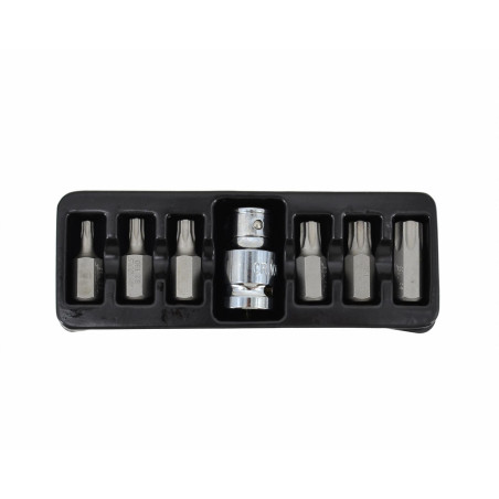 KOŃCÓWKI TORX 7elem. T25 - T55 + ADAPTER, Z OTWOREM BL