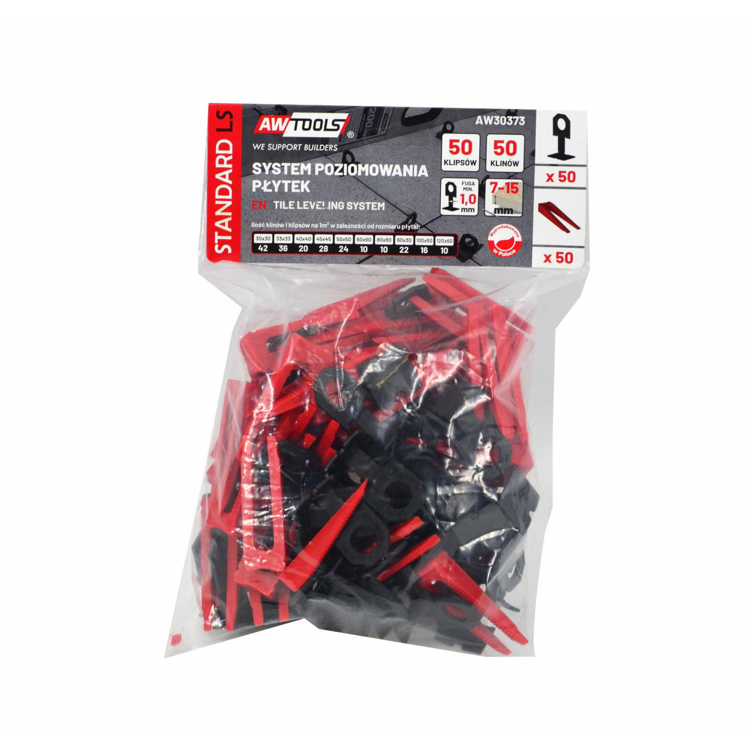 TILE LEVELLING SYSTEM CLIPS + WEDGES STANDARD 1.0mm 7-15mm 50+50pcs