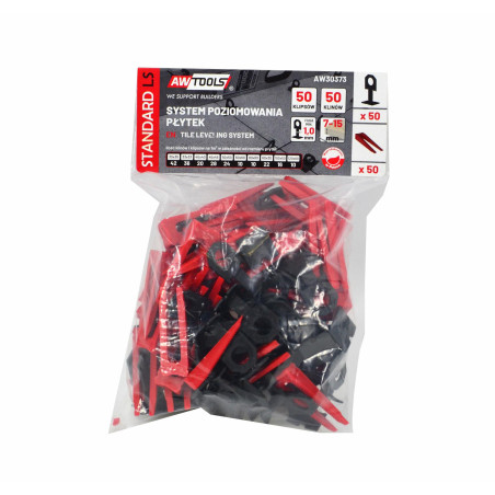 SYSTEM POZIOMOWANIA PŁYTEK STANDARD 1,0mm - 7-15mm - KLIPS 50szt. + KLIN 50szt.