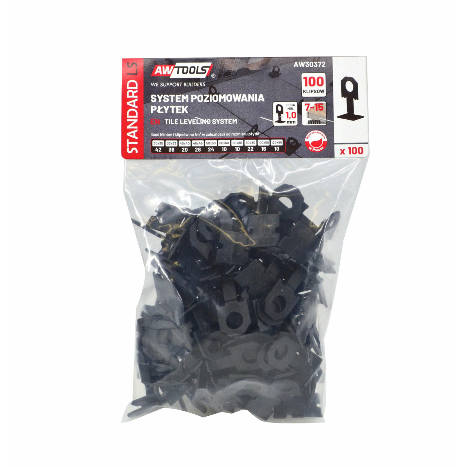 TILE LEVELING SYSTEM CLIPS STANDARD 1.0mm (7-15mm) 100pcs