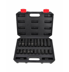 1/2" DRIVE STANDARD & DEEP IMPACT SOCKET SET 10-19mm 20pcs BLACK LINE