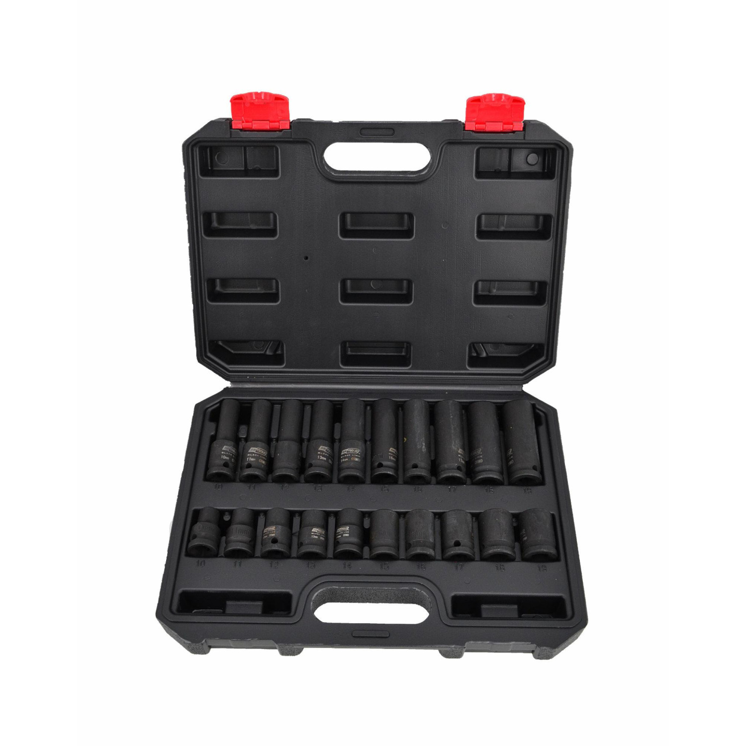 1/2" DRIVE STANDARD & DEEP IMPACT SOCKET SET 10-19mm 20pcs BLACK LINE