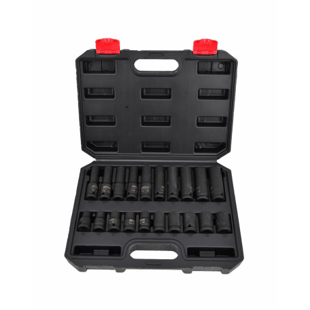 1/2" DRIVE STANDARD & DEEP IMPACT SOCKET SET 10-19mm 20pcs BLACK LINE