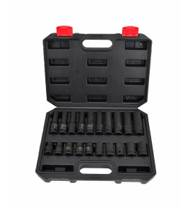1/2" DRIVE STANDARD & DEEP IMPACT SOCKET SET 10-19mm 20pcs BLACK LINE