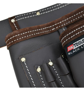 11-POCKET SUEDE/ GRAIN OIL-TANNED LEATHER DOUBLE TOOL BELT BLACK LINE