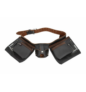 11-POCKET SUEDE/ GRAIN OIL-TANNED LEATHER DOUBLE TOOL BELT BLACK LINE