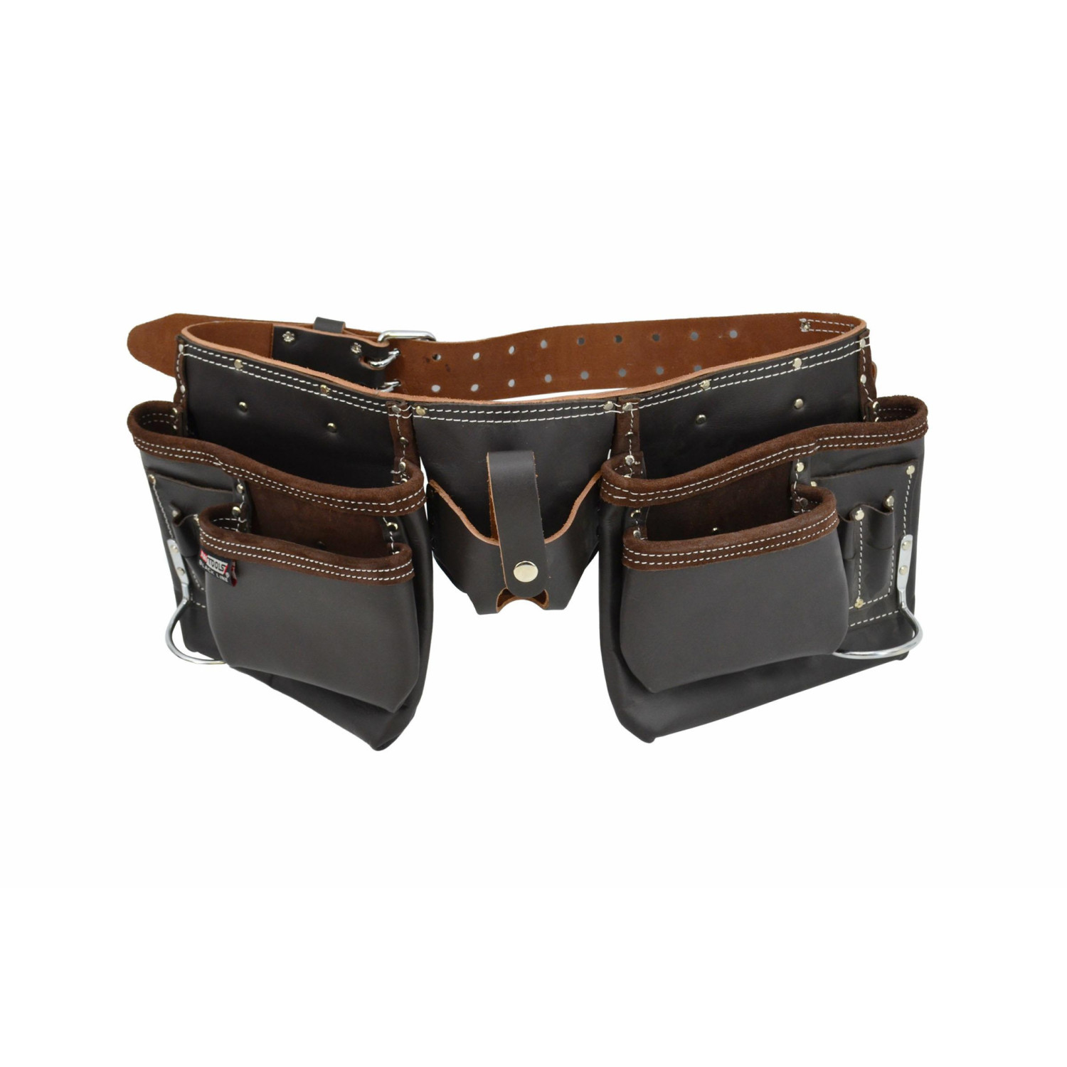 11-POCKET SUEDE/ GRAIN OIL-TANNED LEATHER DOUBLE TOOL BELT BLACK LINE