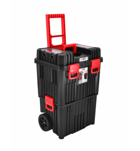 PLASTIC ROLLING PLASTIC TOOLBOX w/ LID ORGANISERS 450x360x640mm BLACK LINE