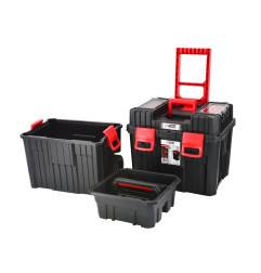 PLASTIC ROLLING PLASTIC TOOLBOX w/ LID ORGANISERS 450x360x640mm BLACK LINE
