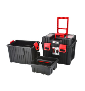 PLASTIC ROLLING PLASTIC TOOLBOX w/ LID ORGANISERS 450x360x640mm BLACK LINE