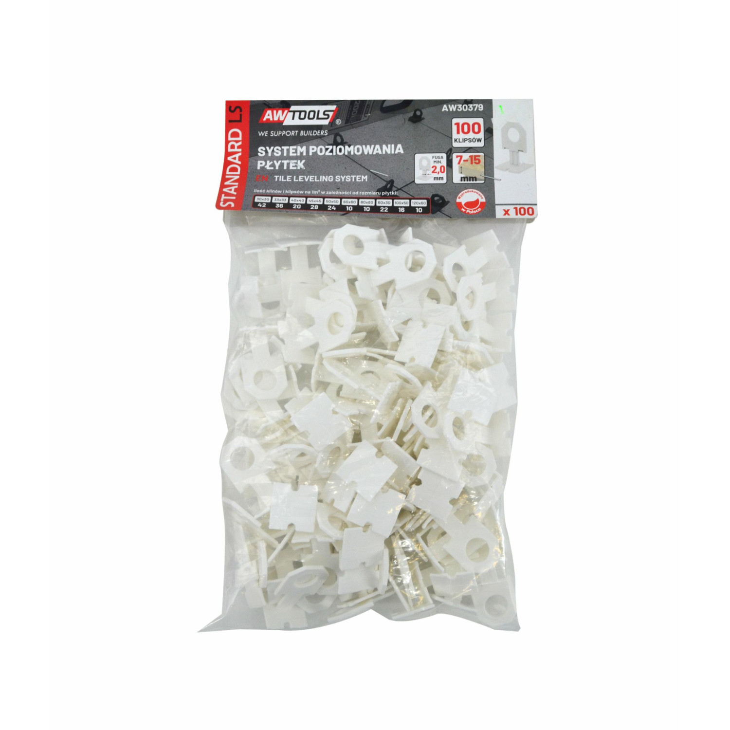 TILE LEVELING SYSTEM CLIPS STANDARD 2.0mm (7-15mm) 100pcs