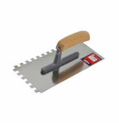 STAINLESS STEEL NOTCHED TROWEL 270mm/ TOOTH 8/ POLYAMIDE SHANK & WOODEN HANDLE