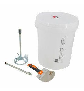 ZESTAW DO MIESZANIA GŁADZI SZPACHLOWEJ 3 ELEM. WIADRO+MIESZADŁO+SZPACHELKA PROFILOWANA