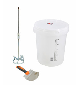 ZESTAW DO MIESZANIA GŁADZI SZPACHLOWEJ 3 ELEM. WIADRO+MIESZADŁO+SZPACHELKA PROFILOWANA