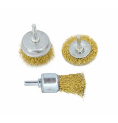 BRASSED STEEL CRIMPED WIRE BRUSH SET 3pcs w/ SHANK